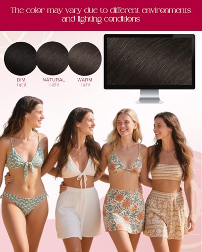Image of Moresoo Nano Bead Hair Extensions Human Hair, Dark Brown, 16 Inch | 50g 50 Strands, Remy Hair, silky straight texture, comfortable wear for subtle length and everyday styling