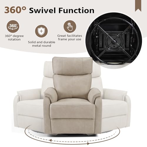Image of HAOMARKETS Swivel Rocker Recliner Chair Set of 2, Manual Faux Leather Glider Rocking Recliners for Adults, 360 Swivel Nursery Reclining Sofa with Padded Backrest for Living Room, Beige