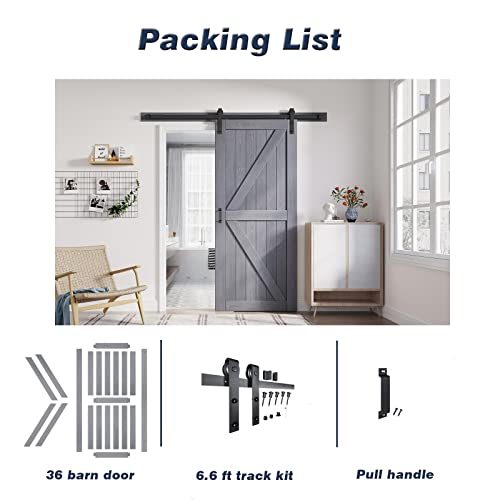 Image of FREDBECK 36x84 Barn Doors and Hardware Included,K-Frame,Grey Wood Door