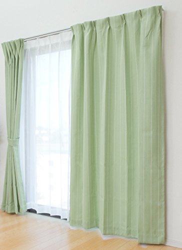 カーテン 4枚セット ドレープカーテン 2枚 レースカーテン 2枚 洗える 遮光 ミラー加工 風通織 フロル グリーン 幅100×丈178cm 4枚組 #9810824