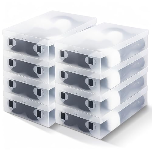 Sintuff 8 Pack Large Boot Storage Boxes with Lids for Tall Boots 20.5 x 11.8 x 4.5 Stackable Clear Plastic Shoe Organizer Container Space-saving Shoe Storage Box for Sneakers and High Heels
