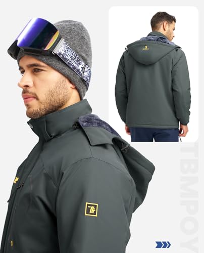 Image of TBMPOY Men's Winter Jackets Skiing Waterproof Snow Thick Fleece Lined Hooded Utility Cold Weather Warm Outdoor Ice Work