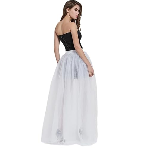 Cvzqte Women's White Tulle Overskirt Train Mesh Layered Overlay Long Tutu Skirts Floor Length Detachable Wedding Train Skirt For Girls