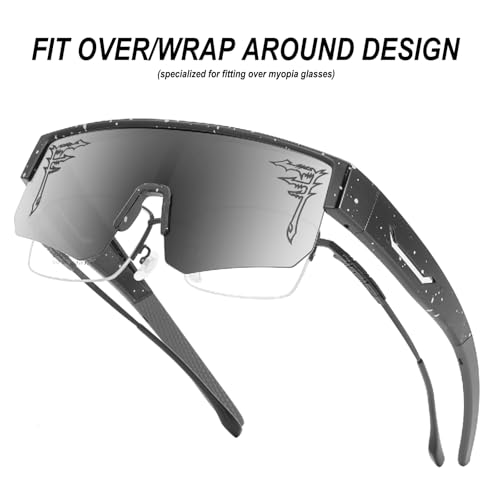 Image of FIXEROS Polarized Fit Over Glasses Sunglasses for Men Women Wrap Around Sports Goggles for Driving Cycling Fishing