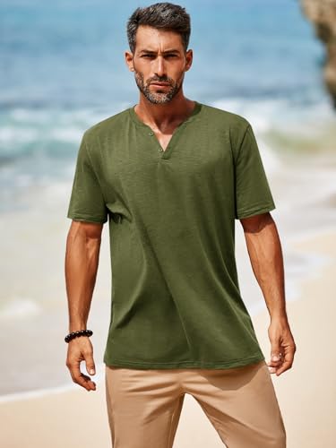 Runcati Mens Casual T Shirts Short Sleeve V Neck Henley Shirt Button Basic Fashion Summer Beach Tee Tops2