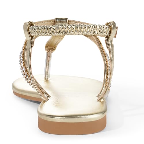 Harvest Land Women's Sandals Dressy T Strap with Rhinestone Sparkly Wedding Flat Sandals Ankle Strap Summer Gladiator Fashion Shoes3