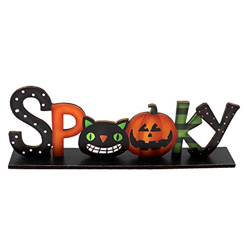 TOWARDSNAN Letrero de madera con letras para decoración de mesa de Halloween, calabaza de dibujos animados para telón de fondo, fiesta de granja, adorno de escritorio, decoración