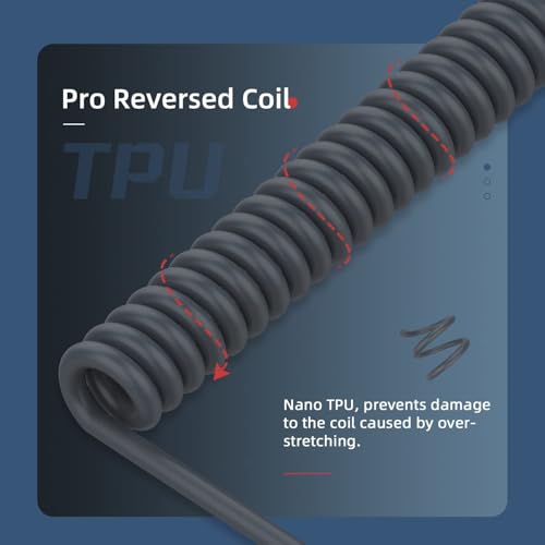 Image of Coiled Keyboard Cable for Gaming Custom Keyboard,Double-Sleeved Coiled USB C Cable with Detachable Metal Aviator,USB A To Type C&Type C To Type C for Mechanical Keybaord,Printer,Phone,Ipad,Xbox-Grey