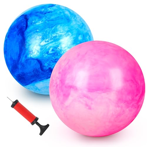 AMOR PRESENT 2PCS Inflatable Playground Balls, 8.7 Inch Marbleized Bouncy Balls Rubber Kickballs Giant Dodgeballs, for Indoor Outdoor Ball Games