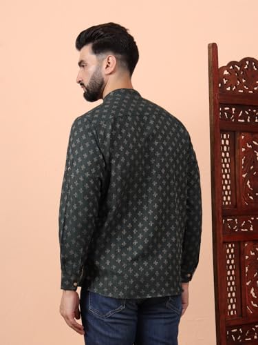 Image of LATEST CHIKAN Men's Cotton Regular Self Design Short Kurta Full Sleeves - Casual Ethnic Wear