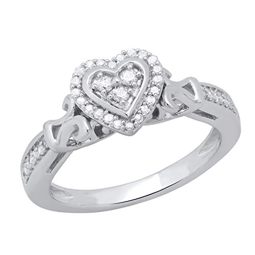 Dazzlingrock Collection 0.18 Cttw Round White Diamond Womens Heart Engagement Promise Ring, Available In 10K/14K/18K Solid Gold & 925 Sterling Silver