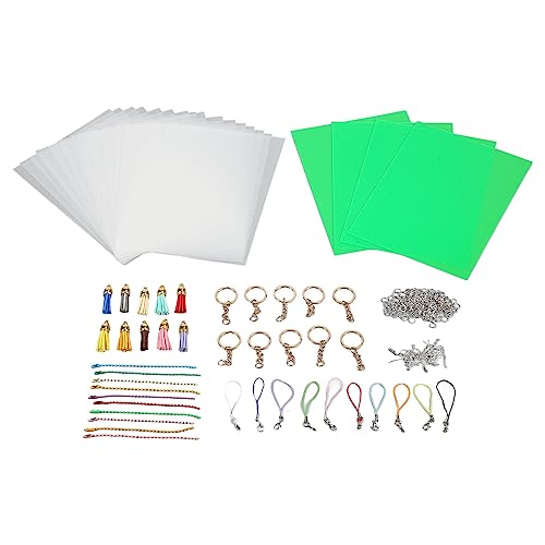 VBXCMLDPO Kit de láminas de película termorretráctil, láminas de plástico para encoger DIY para llaveros, pendientes y manualidades de joyería, con láminas de PVC esmeriladas y brillantes y