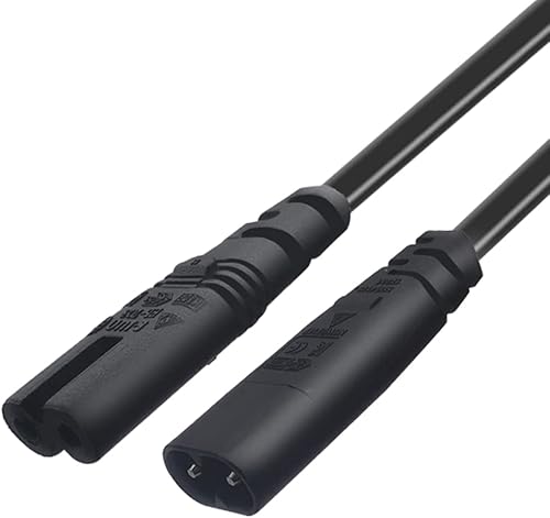 Miniatura 7 de Cable de alimentación IEC 320 C8 a C7 dual figura 8 macho a doble ángulo recto hembra adaptador 1 en 2 salidas CA, cable de alimentación IEC 320 C8