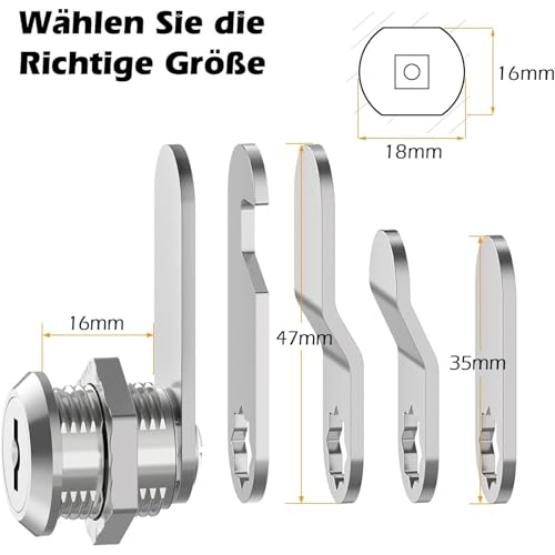 Briefkastenschloss, Kommt mit 4 Schlüssel und 4 Verschiedene Schlossplatten, Schrankschloss, Spindschloss, Briefkasten schloß, Hebelschloss Möbelschloss für Cupboard, Schranktüren