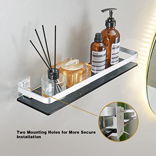 Volpone Bathroom Wall Shelves 15.7 In Glass Bathroom Shelf Silver Floating Shelves Tempered Glass Shelves For Shower Wall Mounted（2 Pack） #TOP2