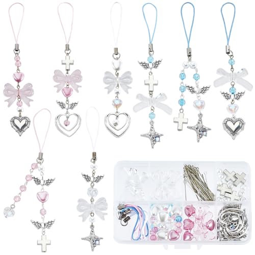 Porte-clés pour téléphone portable avec pendentif aile et nœud papillon