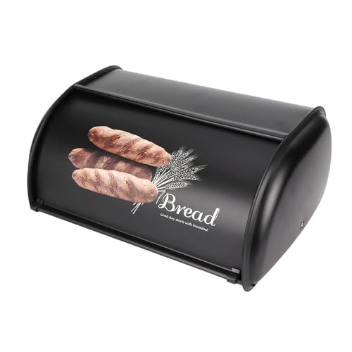 Tomantery Sturdy Stainless Steel Bread Bin Container - Kitchen Organiser for Baking Lovers - Black 13.4x9.1x5.7in