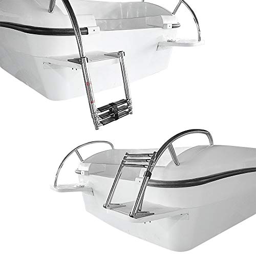 KAOLALI Bootsleiter 3 Stufen, Edelstahl Bootsleiter Rutschfester Teleskop Badeleiter Schwimmbadleiter für Boot Yacht Schiff bis 150kg Belastbar