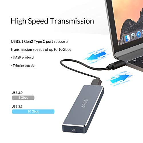 ORICO Alluminio M.2 NVMe SSD Enclosure, M-Key Ultra-Slim per USB3.1 Gen2 Type-C 10 Gbps External Hard Case Case, archiviazione Fino a 2 TB per Samsung 970 Evo / 970 PRO/Crucial P1-Grigio