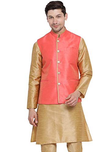 Image of VASTRAMAY Men's Beige Cotton Silk Blend Ethnic Jacket
