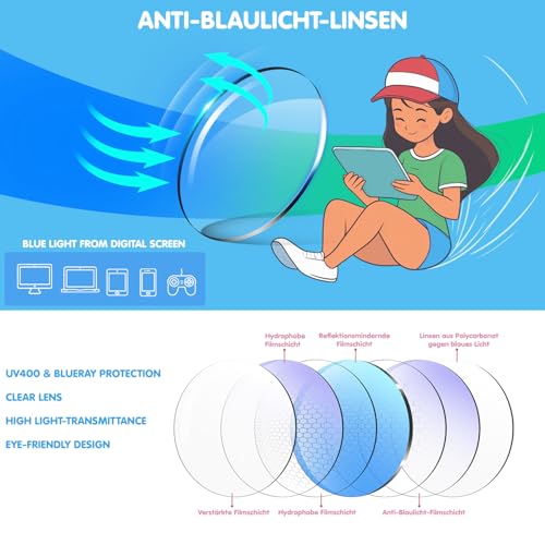 Image of Blue Light Blocking Glasses for Kids Boys Girls Computer Glasses TR90 Unbreakable Anti-Glare UV400 age 2-18