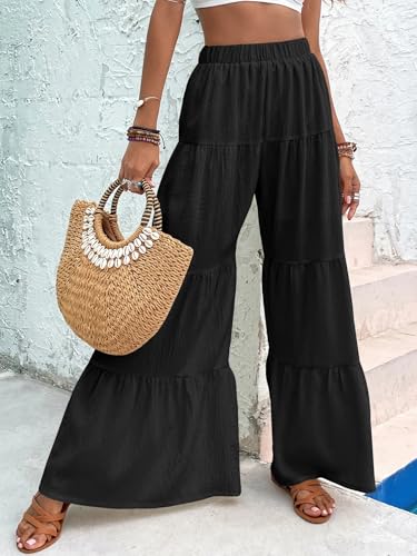 ZAFUL Women's Wide Leg Pants Boho Elastic High Waisted Flowy Palazzo Pants2