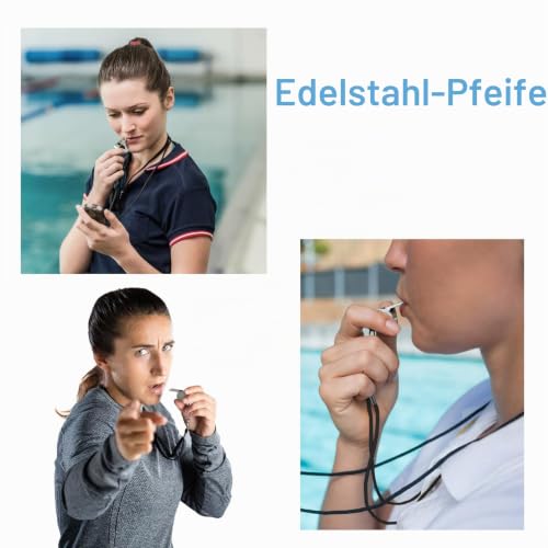 Vandomrise Pfeife, 2 Stück Edelstahl Trillerpfeife, Sportpfeifen mit Schlüsselband, lauter klarer Klang, Whistle Ideal für Trainer, Schulsport, Fußball Schiedsrichter, Beamte