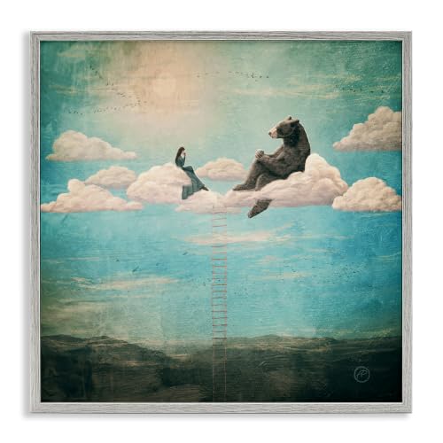 Stupell Industries Sky Ladder to Clouds Maiden Sitting with Bear, Design by Paula Belle Flores, 24 x 24, Blue