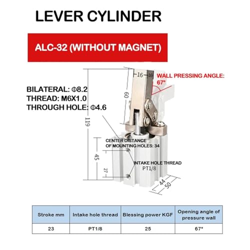 Vérin à levier ALC32 et cylindre pneumatique de serrage 32mm