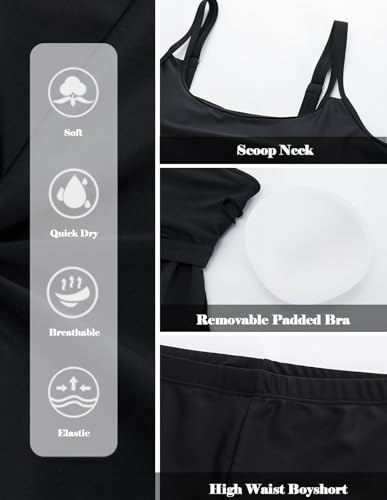 Hanna Nikole Bauchweg Freizeit Tankini Bekleidung A-Linie Badeoberteile für Mollige Frauen Schwarz 46 4