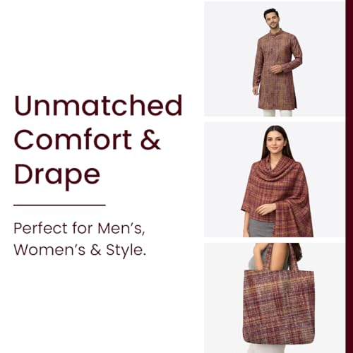 Image of Cotton Fabric Dress Material For Men And Women (3 Meter, Maroon), Customizable Length