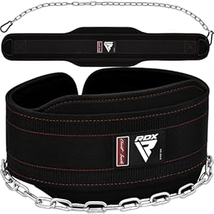 RDX Dip Belt with Heavy Duty 36 Inch Adjustable Steel Chain, Dipping Belt Chin Pull Ups Gym Training Weight Lifting Bodybuilding Powerlifting Workout, 6” Padded Neoprene Back Support Men Women Fitness