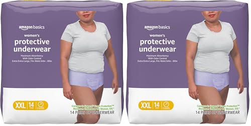 Image of Amazon Basics Postpartum Incontinence Underwear for Women, Maximum Absorbency, Fresh Protection, Bladder Leak Protection, Disposable, XX-Large, Lavender, 14 Count (Pack of 2)