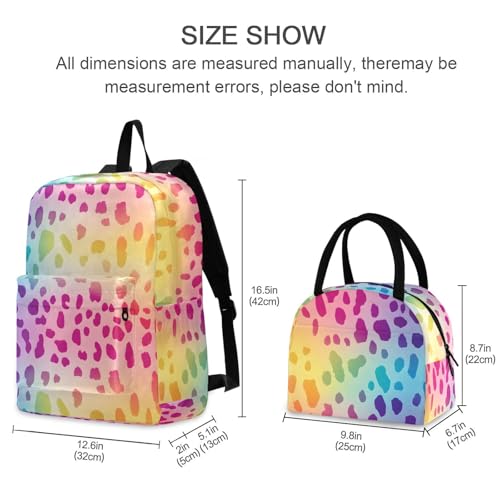 Backpack Lunch Box Set Large Capacity Travel Backpacks and Insulated Lunch Bag for Commute Hiking Picnic Bright Leopard Pattern Print2