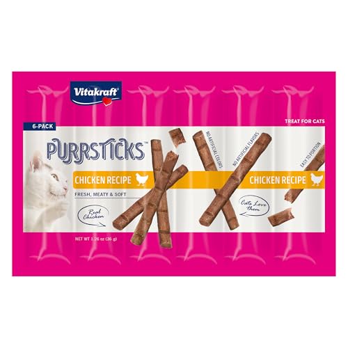 Vitakraft PurrSticks Meaty Cat Sticks - Chicken - Segmented and Breakable Meatstick - Deliciously Tender 6 Count (Pack of 1)