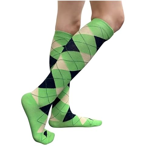 Argyle Fashion Women/Ladies Colorful Knee High Socks, Neon Green/Lemonade/Navy, Medium, 1 Pair Cover