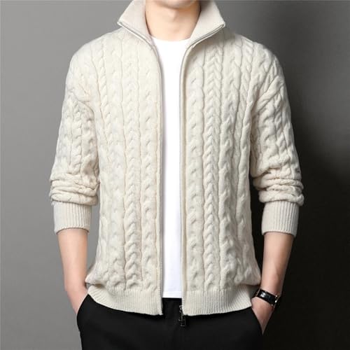 Men's Full Zip Comfort Stylish Sweater Cable Knit Stand Collar Solid Sweater Loose Fit Lightweight Outdoor Sweaters2