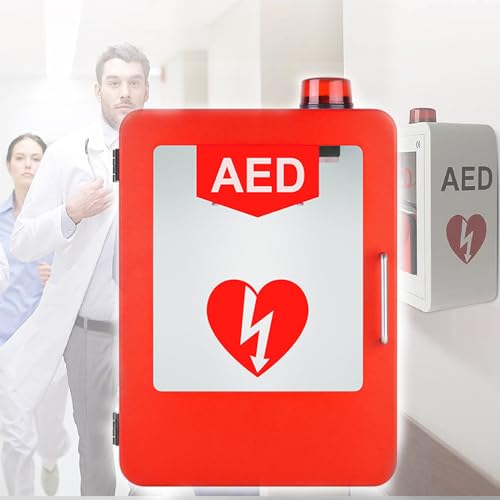 JIANGSS Armoire de Rangement AED, boîte extérieure de défibrillateur Cardiaque, boîte d'alarme de défibrillateur Externe Automatique, avec cloison réglable, pour la Maison, Le Bureau,Red
