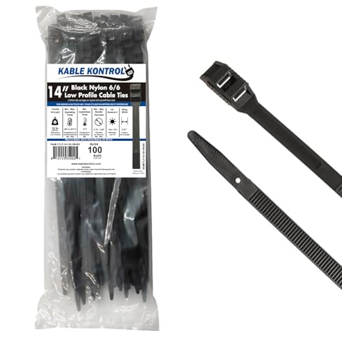 Kable Kontrol Low-Profile Double Locking Cable Ties – 14 Inch 120 Lbs 100 Pcs UL Listed Nylon Inline Zip Ties - Chemical, UV & Abrasion Resistant Ties for Automotive, Medical & Industrial Use - Black