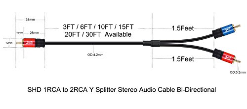 Shd A8-10 Rca To 2Rca Subwoofer Cable Audio Cable 2Rca To 1Rca Bi-Directional Rca Y Adapter Premium Sound Quality Dual Shielded thumb #6
