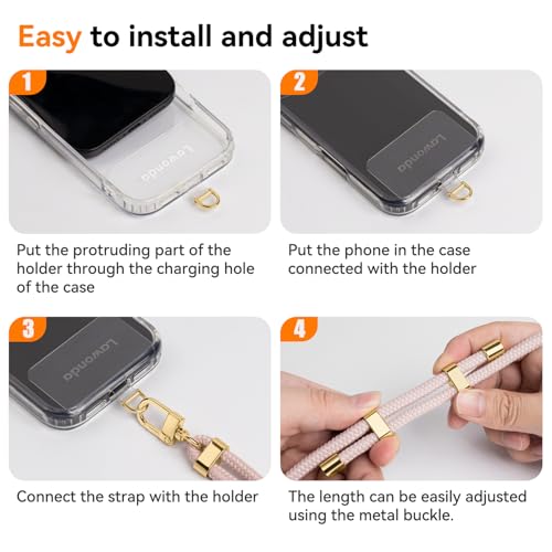Image of 2 Pads Phone Lanyard Crossbody Adjustable Anti Theft Cell Phone Strap for Travel Essentials, Premium Metal Buckles, Universal Neck Wrist Lanyard 2pcs Phone Tether Tab (Pink /Gold)