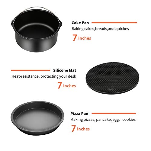 Air Fryer Accessories 9PCS for Gowise Gourmia Cozyna Ninja Air Fryer, Fit all 3.7QT - 5.8QT Power Deep Hot Air Fryer with 7 Inch Cake Barrel, Pizza Pan, Cupcake Pan, Oven Mitts, Skewer Rack, - Image 5