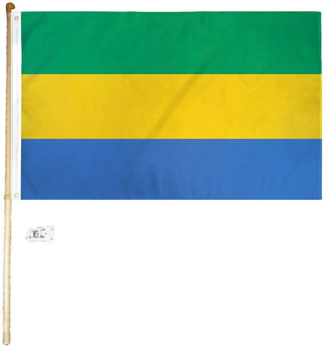 3x5 3'x5' Gabon Polyester Flag With 5' (Foot) Flag Pole Kit With Wall Mount Bracket & Screws (Imported)