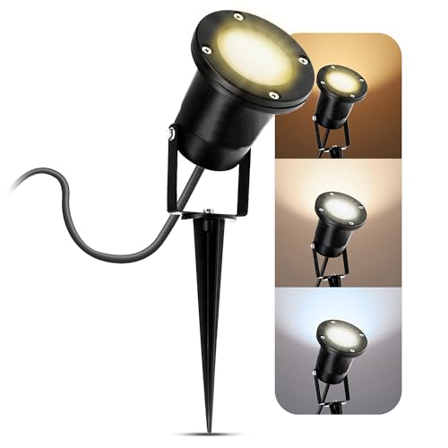 SSC-LUXon LED Gartenstrahler mit Erdspieß für außen in schwarz Gartenleuchte Kopf schwenkbar mit 3W GU10 LED Lichtfarbe drei einstellbaren Lichtfarben 3CCT