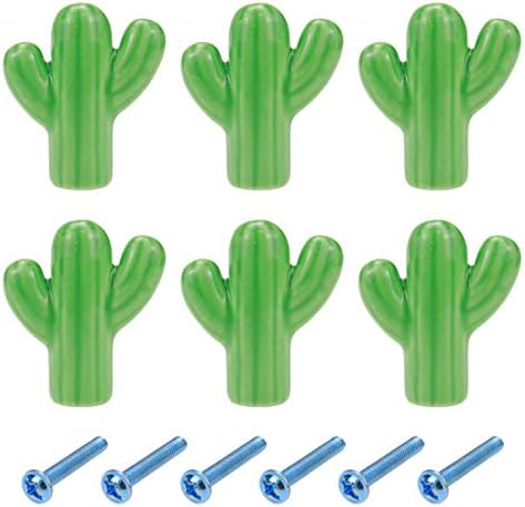 Bitray 6 PCS Cactus Shape Ceramic Drawer Pulls Handles for Dresser (Green) image 5
