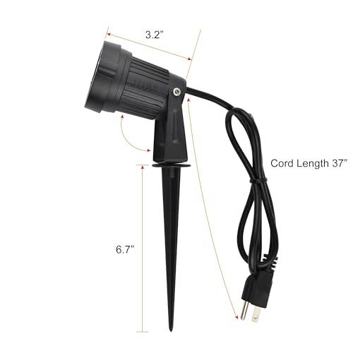 J.LUMI GSS6005 Plug in Spotlight Outdoor, 5W LED Landscape Spotlight 120V, 3000K Warm White, Metal Construction with Ground Stake, 3ft Cord and Plug, Black (Pack of 2)