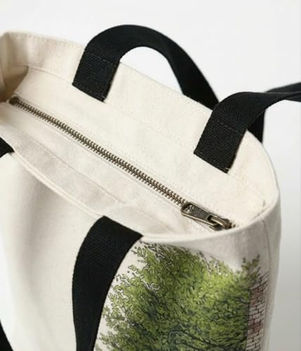 Image of Canvas Tote Bag with Zipper for Women| Inside Pocket | Cotton College Shoulder Bag | Stylish Travel Sling & Handbag for Daily Use | Cotton Canvas Fabric