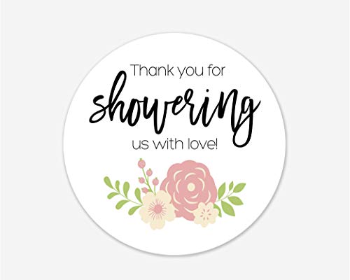 24ct Pink Floral Thanks for Showering Us Stickers, Baby Shower Bridal Shower and Event Favor Labels (#494-2-U-BL)