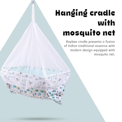 Image of BAYBEE Baby Swing Cradle for Newborns with Mosquito Net (Hanging Green)