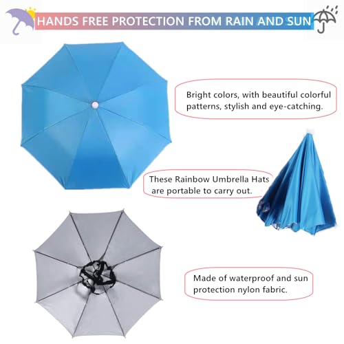 Pacote com 4 chapéus de guarda-chuva para adultos, chapéu de guarda-chuva de cabeça de 66 cm de diâm